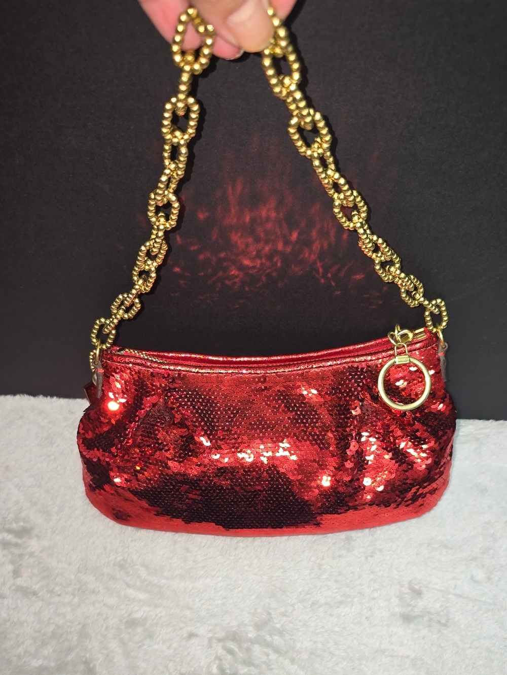 Coach Red Sequin Mini Shoulder Bag with Gold Chain - Picture 1 of 8